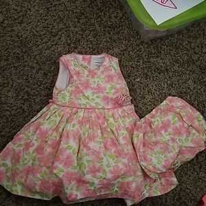 Maggie & Zoe 12M Baby Girl Dress Pink Green Floral w/ Diaper Cover Spankies